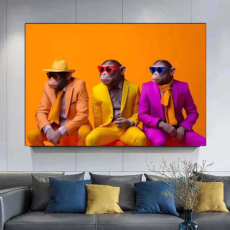 

3 Wise Monkey Canvas Art Painting Color Animal Posters and Prints Trendy Wall Art Pictures for Child Room Home Decoration