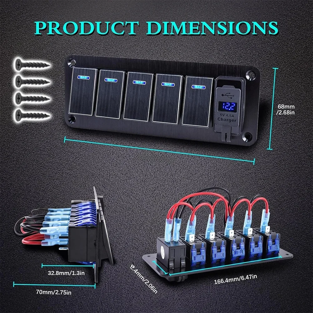 RV USB Charger Panel Marine Switch Panel For Outdoor Marine Use Waterproof Design Dual USB Ports Built-in Voltmeter