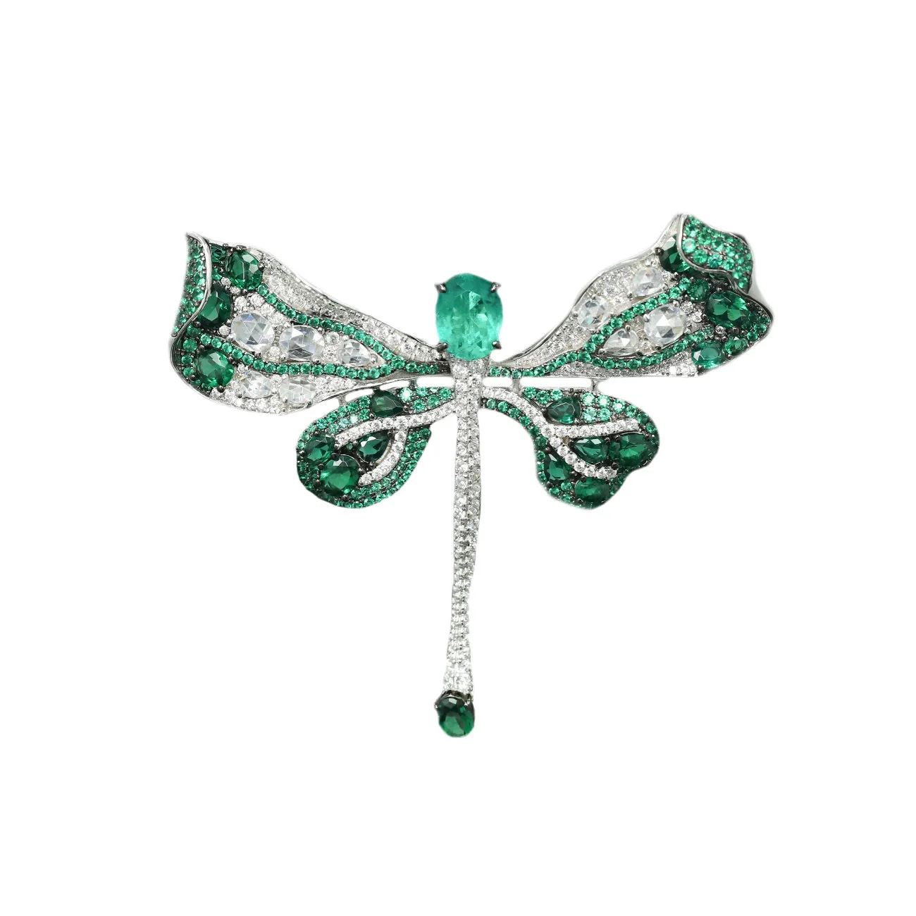 

New S925 Silver High Carbon Diamond Wood Sasa Green Dragonfly Fashion Niche Jewelry Girl Brooch Wedding Jewelry