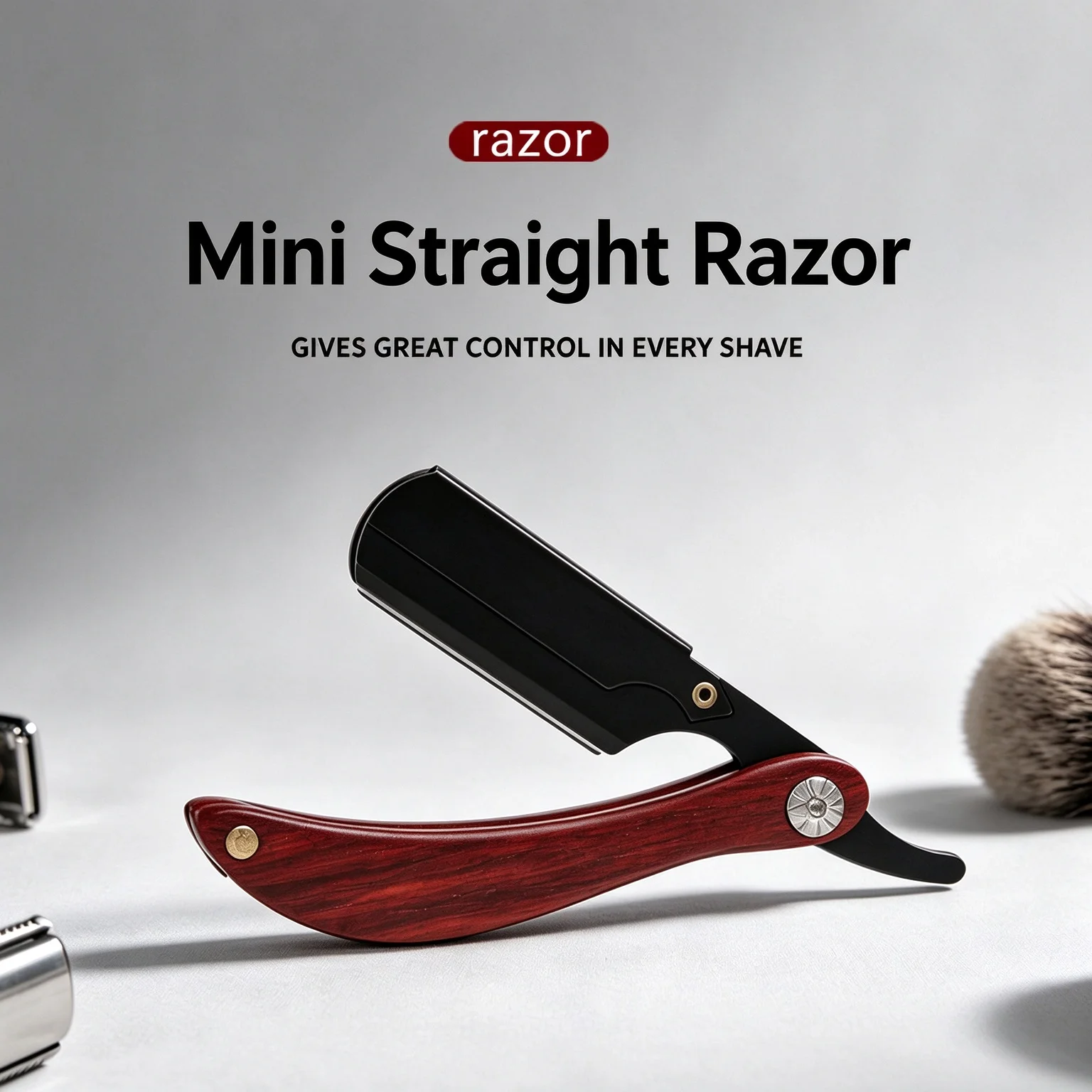 Vintage Mini Folding Straight Razor Palisander Wood Handle Manual Barber Shaver Beard Eyebrow & Body Hair Trimming Grooming Tool
