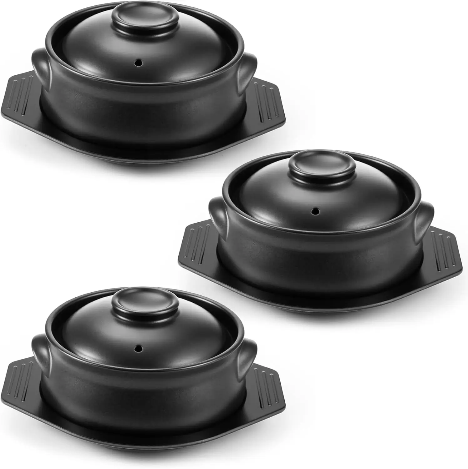 3-teiliges Koreanisches Steintopf-Set, Keramik-Kochtopf-Set, Sizzling Hot Bowl, Koreanische Bibimbap-Suppe Dolsot-Schüssel mit Deckeln für Ttukbaegi