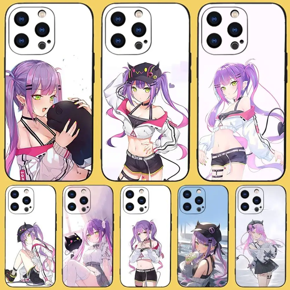 Tokoyami Towa Hololive telefoonhoesje voor iPhone 17,16,15,14,13,12,11,Pro,Max,Plus,X,XS,SE4,E,Mini,zacht zwart hoesje