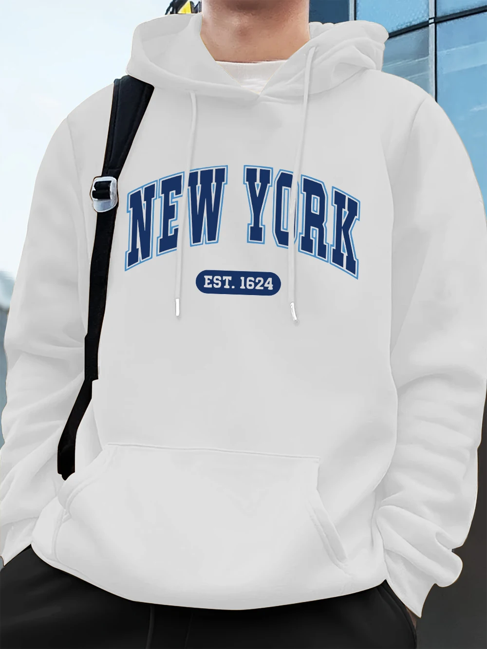 New York Usa Est.1624 Printing Mens Sweatshirts Winter Pocket Hoodies Fashion Fleece Warm Loose Streetwears Casual Men'S Clothes