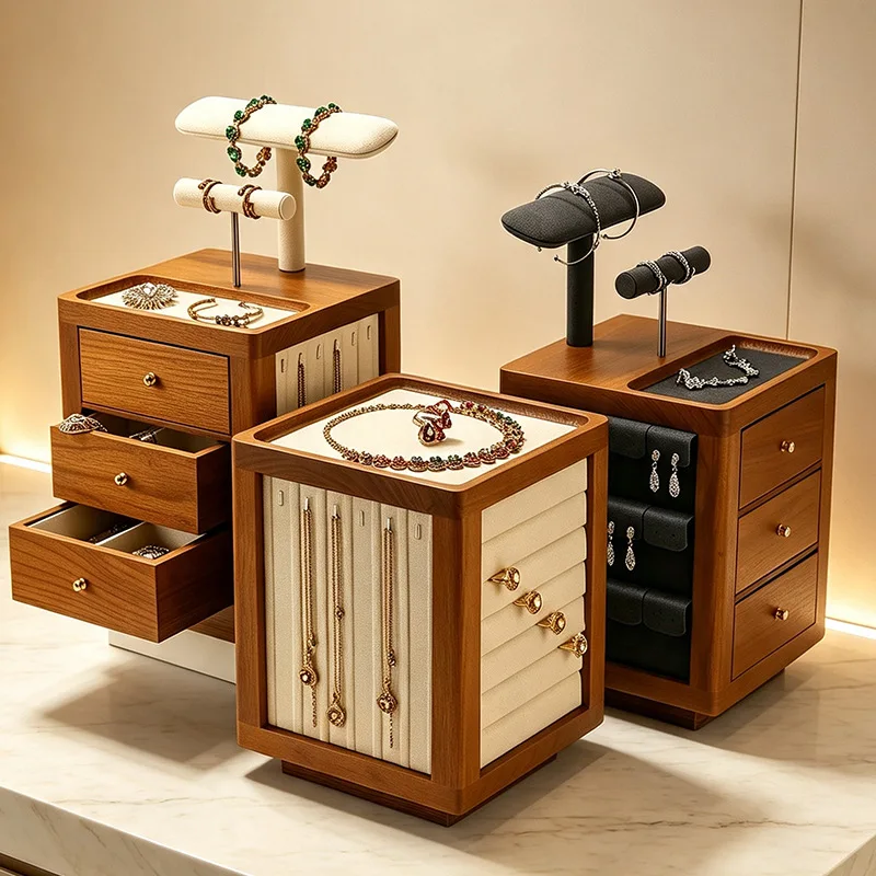 Solid wood display cabinet bracelet necklace earrings ring stall counter display stand jewelry rack