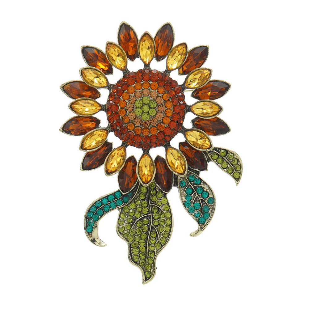 Retro Oil Painting Style Sunflower Brooch Contrast Gradient Sunflower Brooch Sweater Cardigan Collar Decorative Pin on Clothing