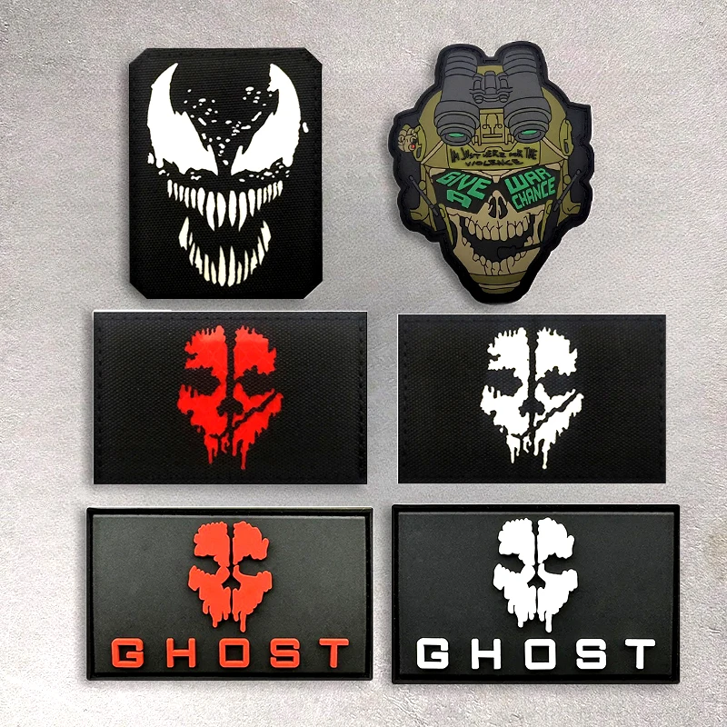 Call of Duty Morale Badge for Clothing 3D PVC Hook&Loop Patch Luminous Ghost Mask Tactic Military Patches  on Backpack Stickers