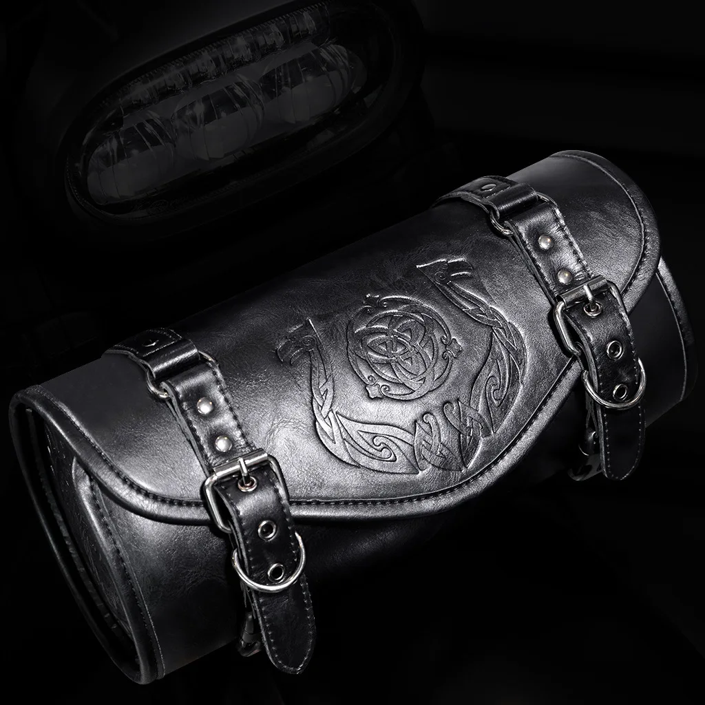 Vintage Motorrad-Werkzeugtasche Aufrollbare Aufbewahrungstasche Universal für Harley Chopper Bobber Cruiser Retro Vordergabel Lenker Satteltasche – Detail 3