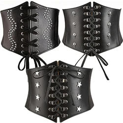 Women Lady Tied PU Leather Corset Waist Wide Belt Cincher Elastic Stretchy Band