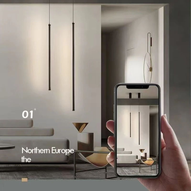 الحديثة LED أطول قلادة أضواء غرفة الطعام ديكور غرفة نوم السرير خلفية سوداء معلقة مصباح الثريات تركيبات المطاعم