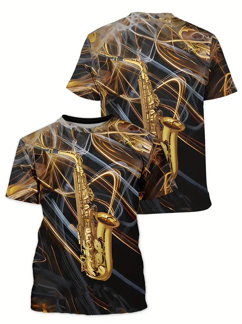 Saxophone Playing Pattern T-Shirts 3D Various Musical Instrument Print Novelty T shirt For Men/Women Unisex Personality Clothing