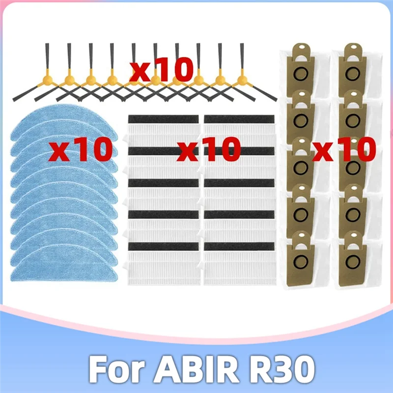 

For ABIR R30 Robot Vacuum Cleaner Replacement Parts Accessories Side Brush Hepa Filter Mop Cloth Dust Bags-VVBC