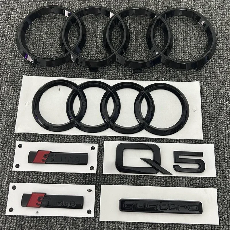 6PCS/set Auto Accessories For Audi Q5 2014-2019 Sline Car Logo 4 Ring Front Grille Badge Rear Luggage Compartment Sticker