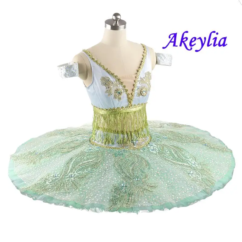 Blassgrün Split Style Professionelle Tutu Ballett Frauen Le Corsaire Variation Ballett Tutu Quaste Kostüme La Bayadere Mädchen JN0103