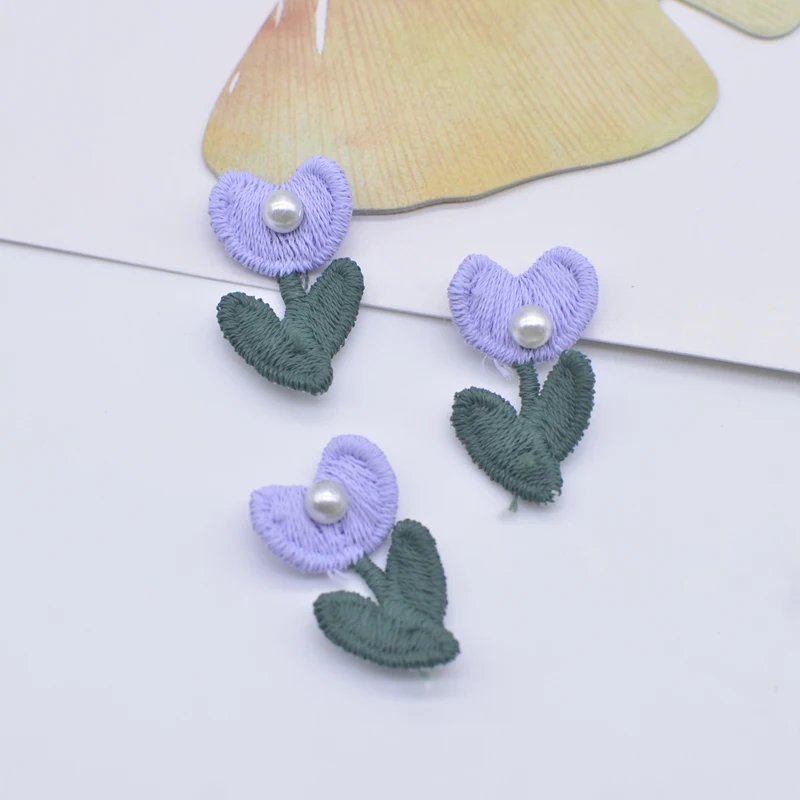 Flor De Tricô Bordada Tulipa, DIY Baby Headwear Clips, Acessórios De Decoração, Roupas De Chapéu, Patches De Costura De Casamento, 14x24mm, 20Pcs