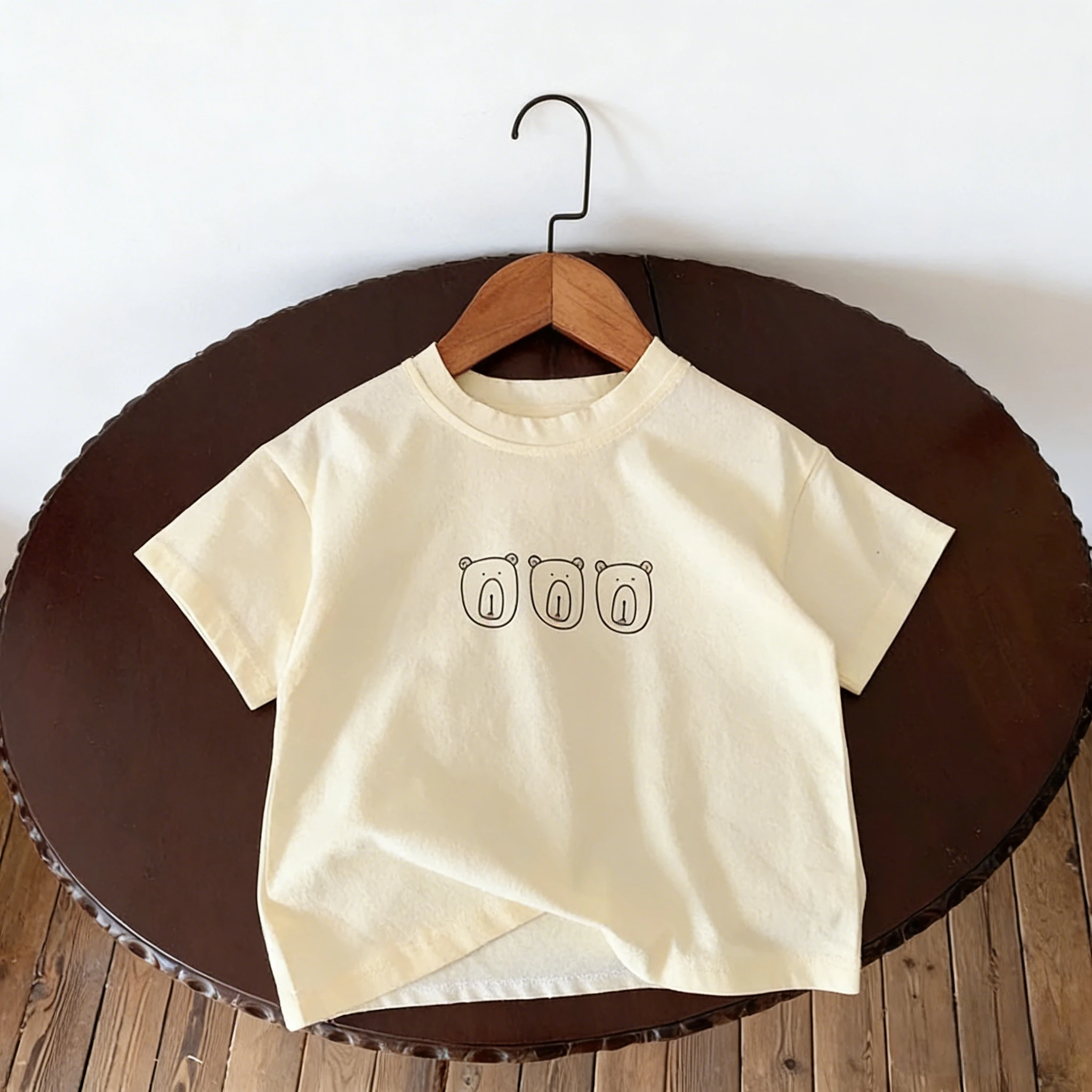 Kids Summer Casual Bear Print Short Sleeve T Shirt Cotton Thin Tee For Baby Boys Girls Cute Three Bear Print Children 9M-6Y Tops