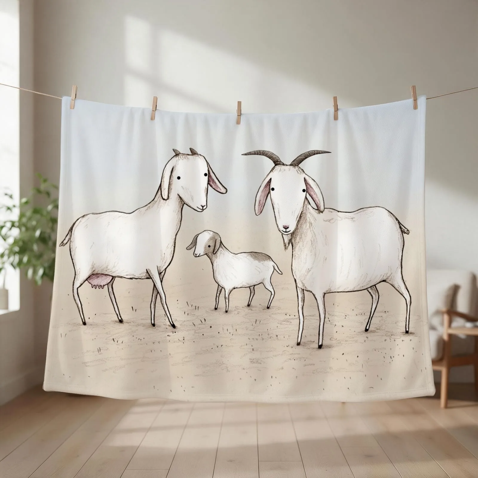 Wild Goat Family Throw Blanket couch cozy soft plush fuzzy picnic outdoor blanket