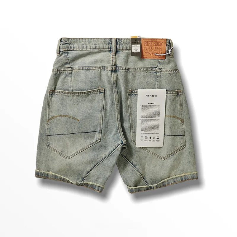 Summer casual vintage ripped denim shorts men's loose straight 3D stand cut fifth medium pants