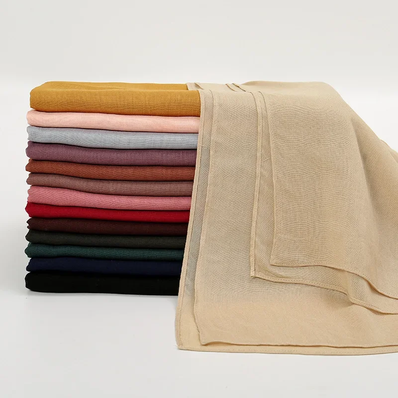 

2025 New Fashion Head Scarf Women Plain Candy Color Hijab Scarf Bubble Shawl Wrap Cover-Up Stole Wrap Head Muslim Hijab 190*85cm