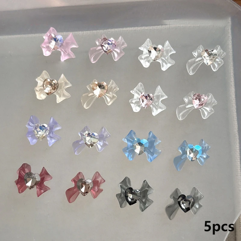 5Pcs Ribbon Resin Bow Parts Nail Charms Bow Rhinestone Jewelry Accessory For DIY Manicure Decora