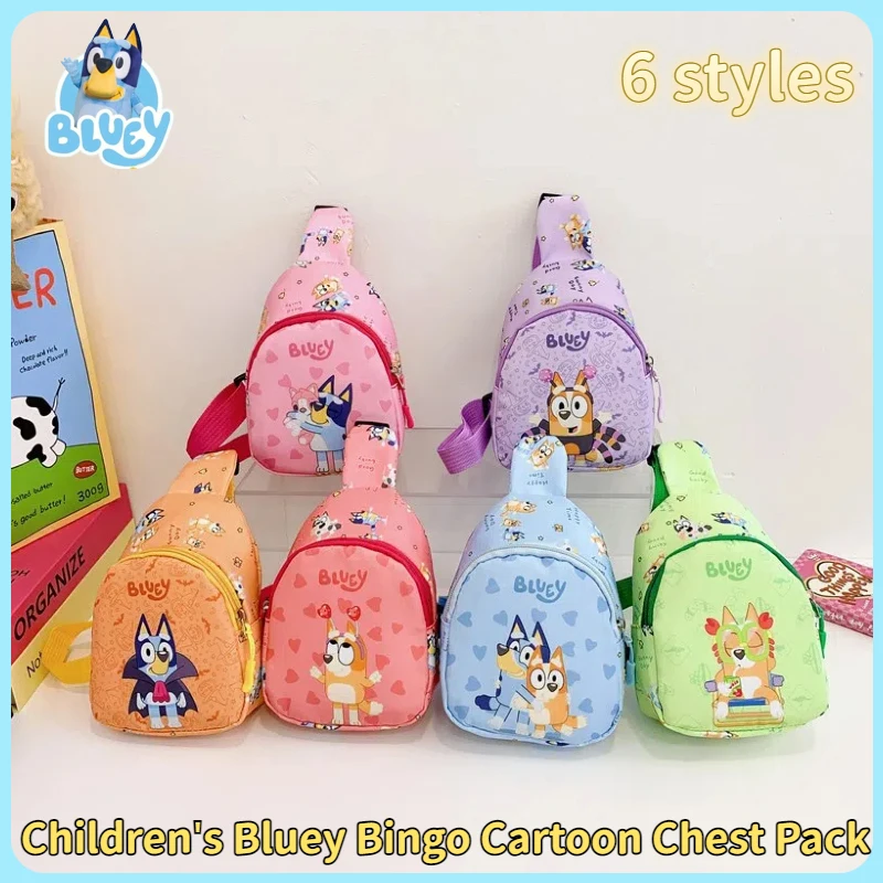 Bluey Family Bingo backpack Cute Friends children Chest Bag Kindergarten Cartoon Light Crossbody Bag Halloween Christmas gifts