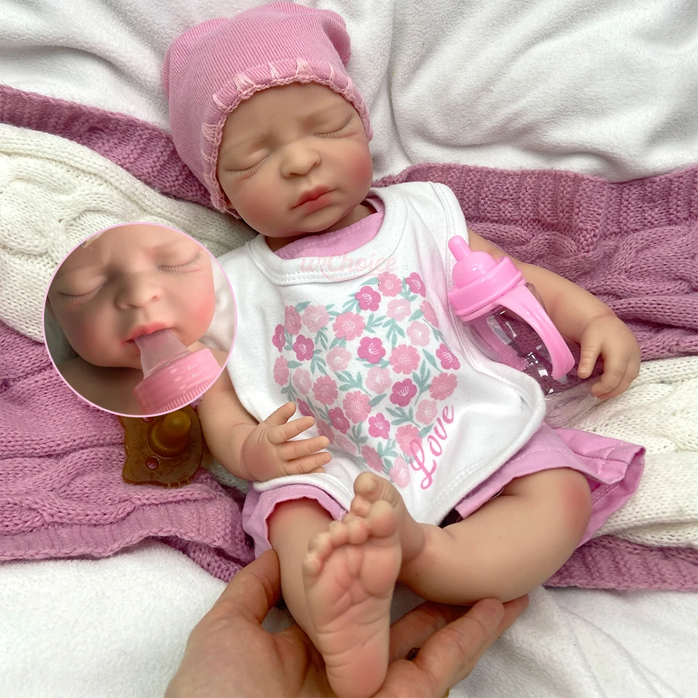 Can Open Mouth Sleeping Girl 44cm Silicone Reborn Baby Full Body Soft Art Doll Adorable Visible Veins Bebe for Elderly Joy