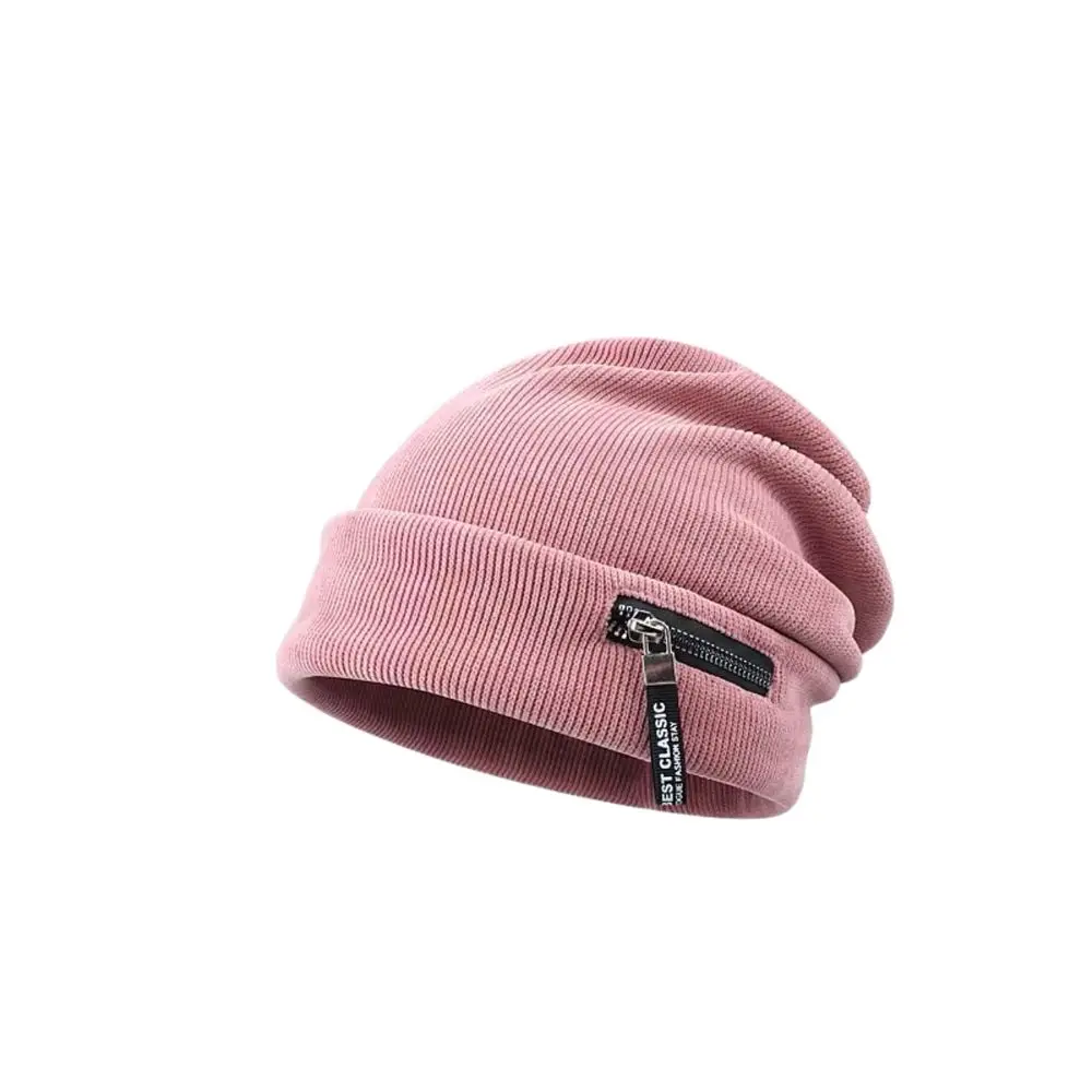 Gorro de punto de estilo coreano para hombre y mujer, diseño único, colores sólidos, estilo hip hop, con cremallera, gorro holgado tipo melón