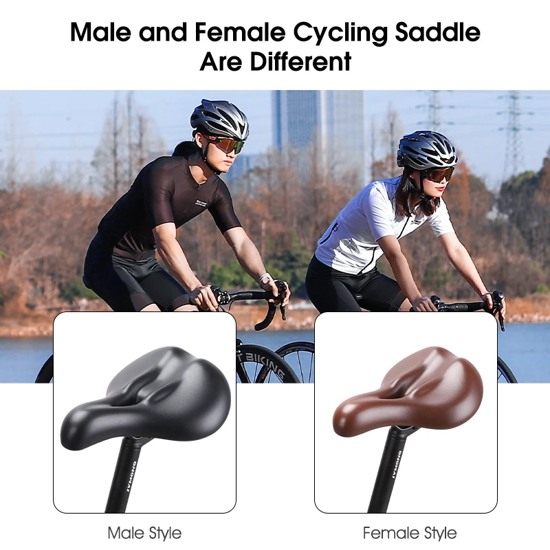 WEST BIKING MTB Bike Saddle for Men and Women Big Butt Cushion Leather Seat Soft Shock Absorbing MTB Road Bike Cushion Seat