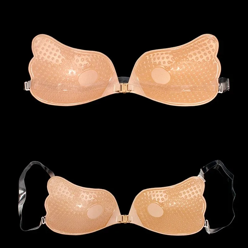 Penutup puting Bra tak terlihat Lingerie Wanita Push Up silikon pernikahan lengket dapat digunakan kembali tali transparan Bikini punggung terbuka