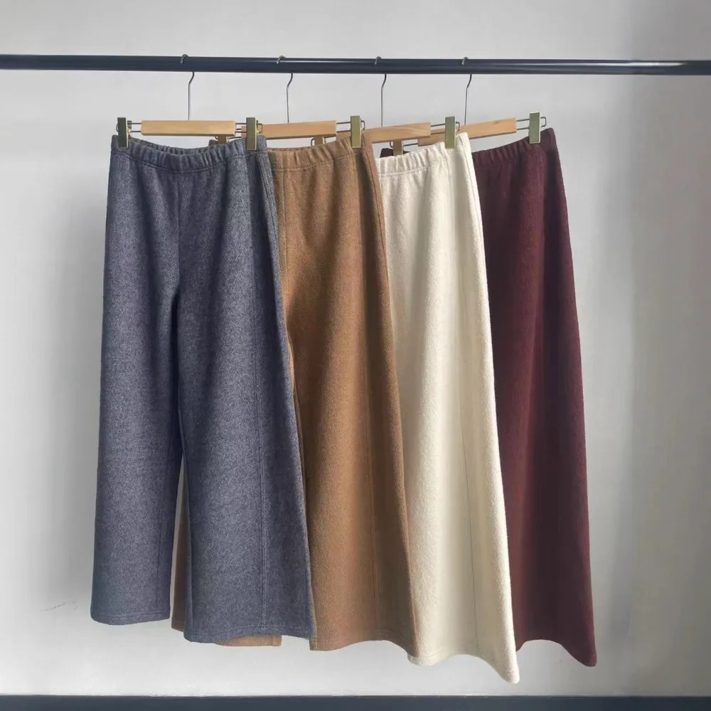 Winter Thick Style High-end Wide-leg Pants Wool Straight Casual Pants
