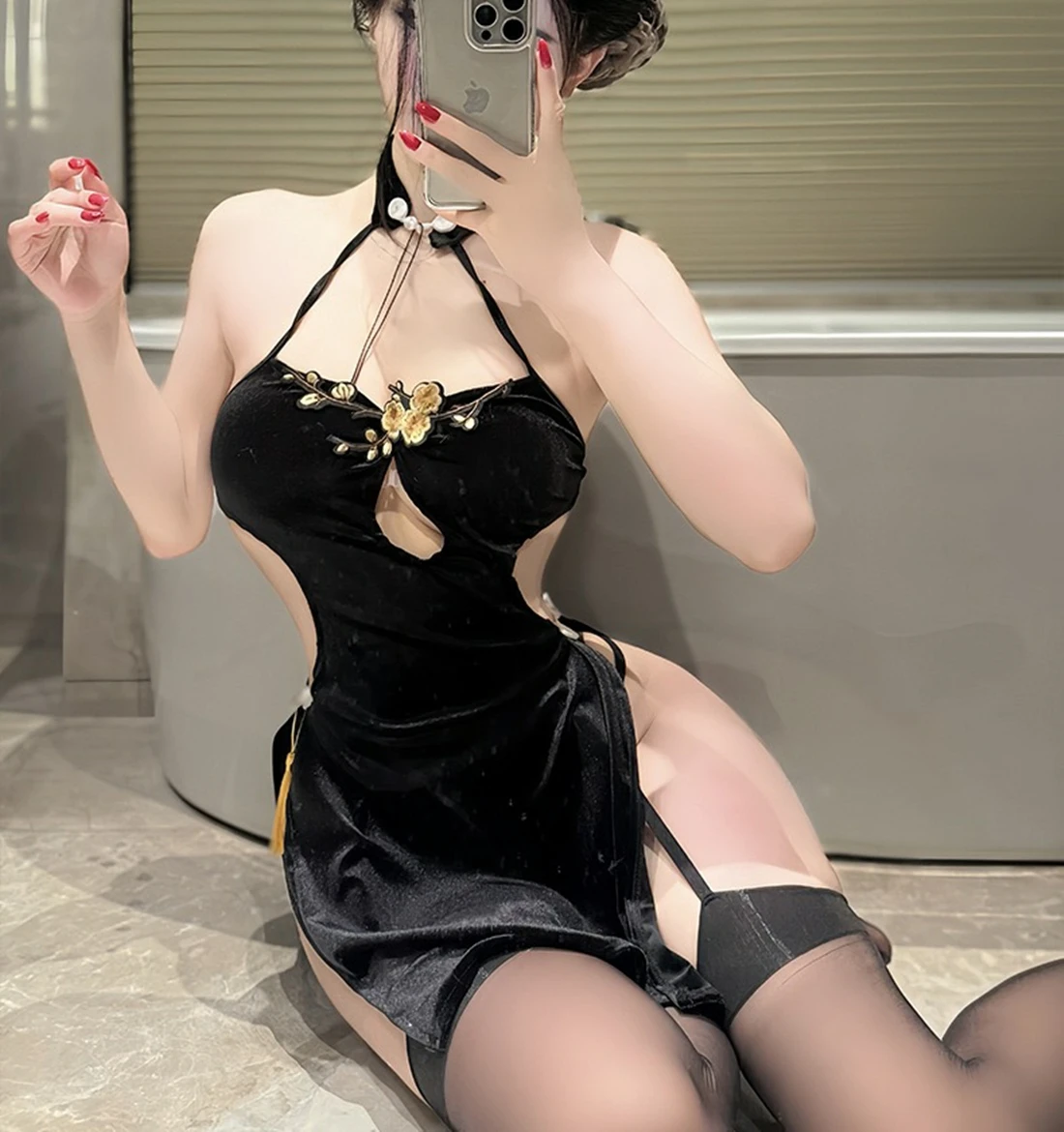 

Горячее горячее нижнее белье, сексуальное китайское черное платье Cheongsam, включая комплект чулок 18, XXX, сексуальный женский наряд, эротическое нижнее белье, кивилин