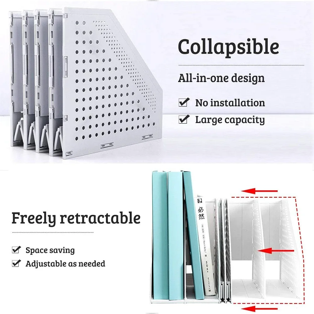 Deli Collapsible Magazine File Holder 2/3/4 Grids Desk Organizer Document Folder Rack for Office School Home Organization