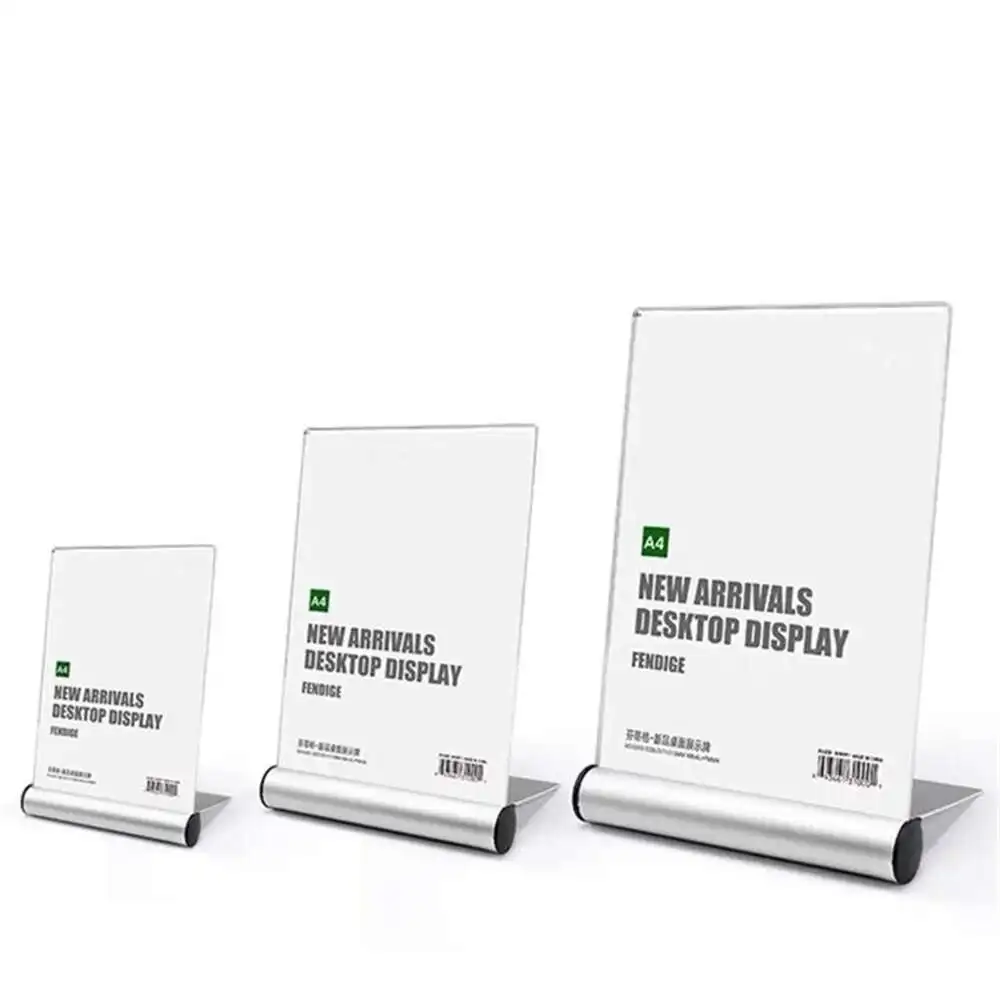 1pcs A4 L Shape Aluminum Base Acrylic Price Label Holder Desk Display Stand Menu Holder Paper Card Poster Display Frame