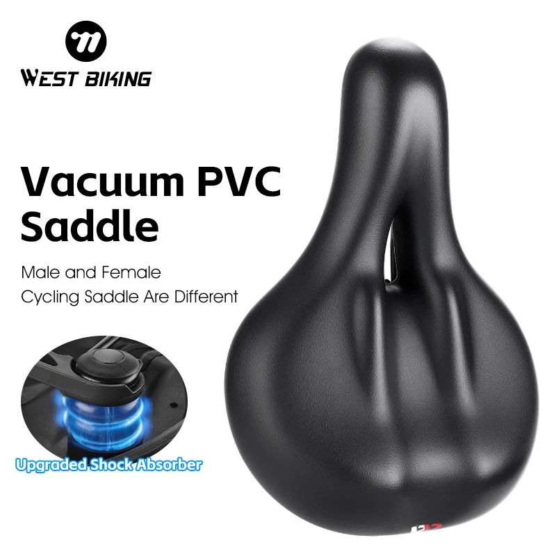 WEST BIKING MTB Bike Saddle for Men and Women Big Butt Cushion Leather Seat Soft Shock Absorbing MTB Road Bike Cushion Seat