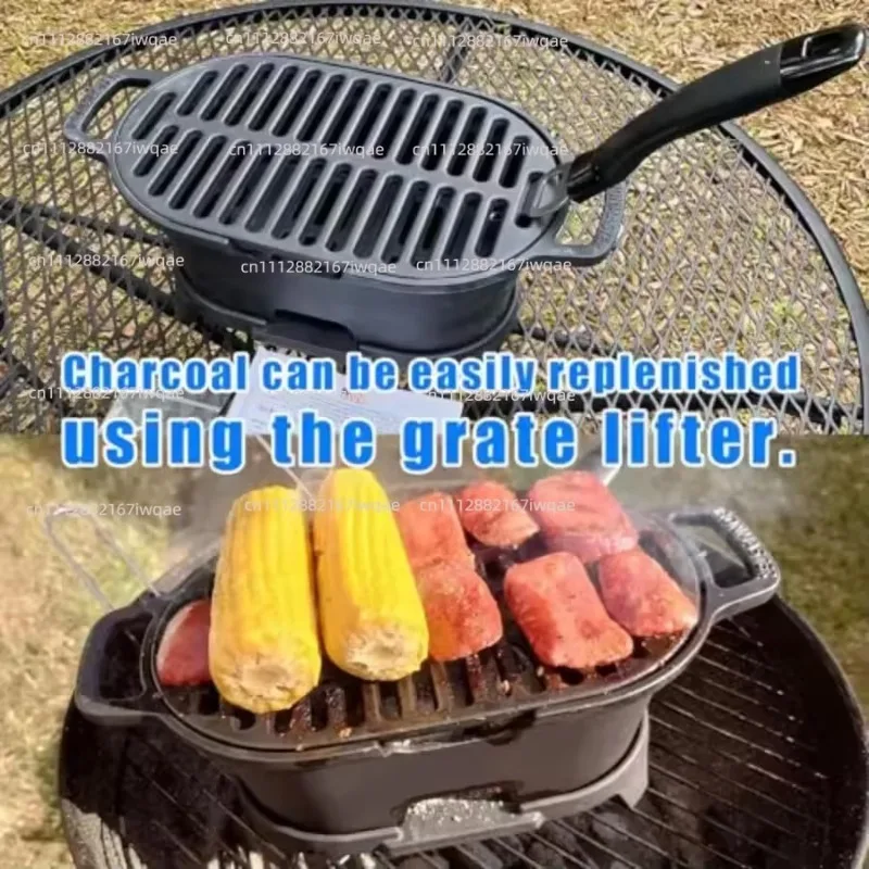 ‌Food Grade Cast Iron Charcoal Grill Outdoor Cooking Camping Portable BBQ Grill for Picnic Tailgating Backyard Party