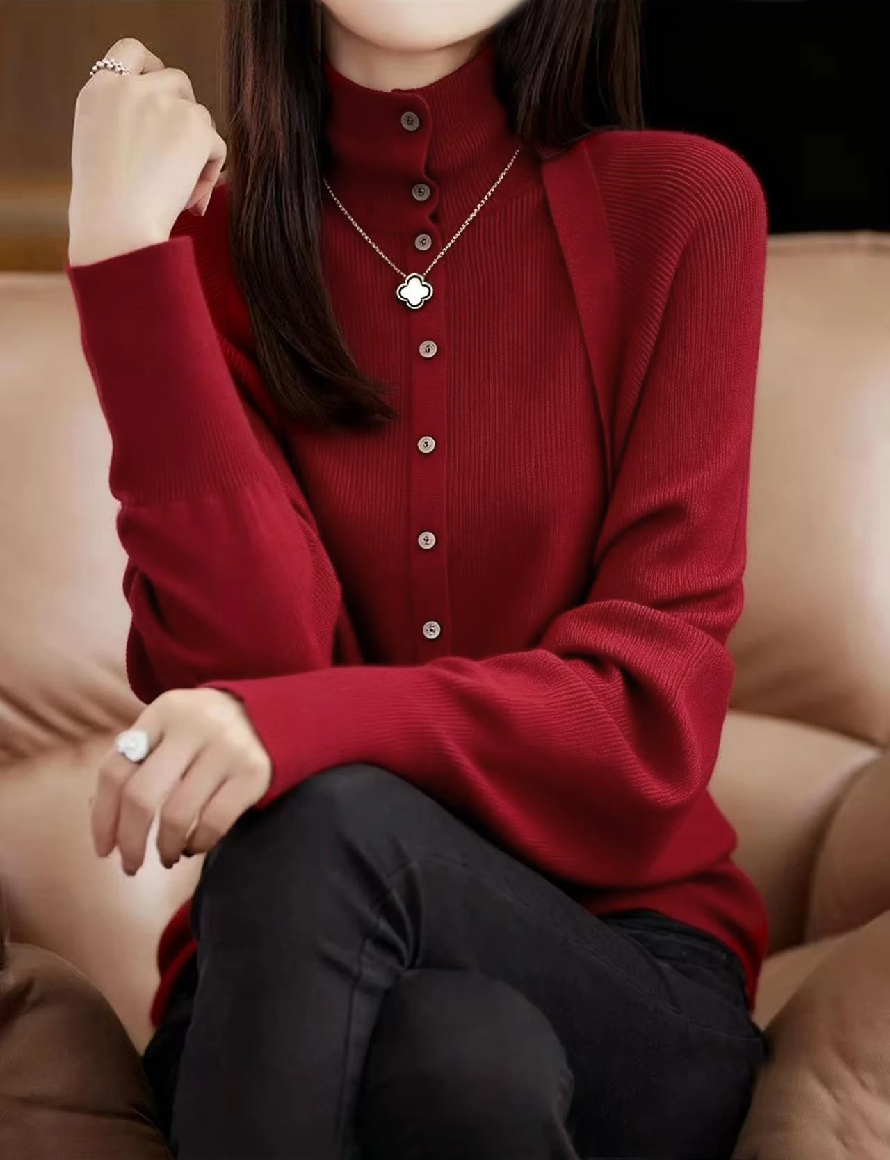 

Женский вязаный кардиган с высоким воротником на одной пуговице, повседневный, приталенный, с эффектом двухслойности, с длинными рукавами, зимняя верхняя одежда