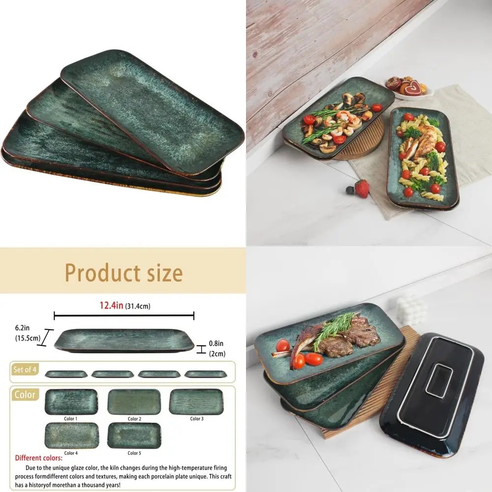 

ceramic serving dinner plate set, 4-piece for main meals, tacos, lunches, snack, platters - microwave and dishwasher safe, scrat