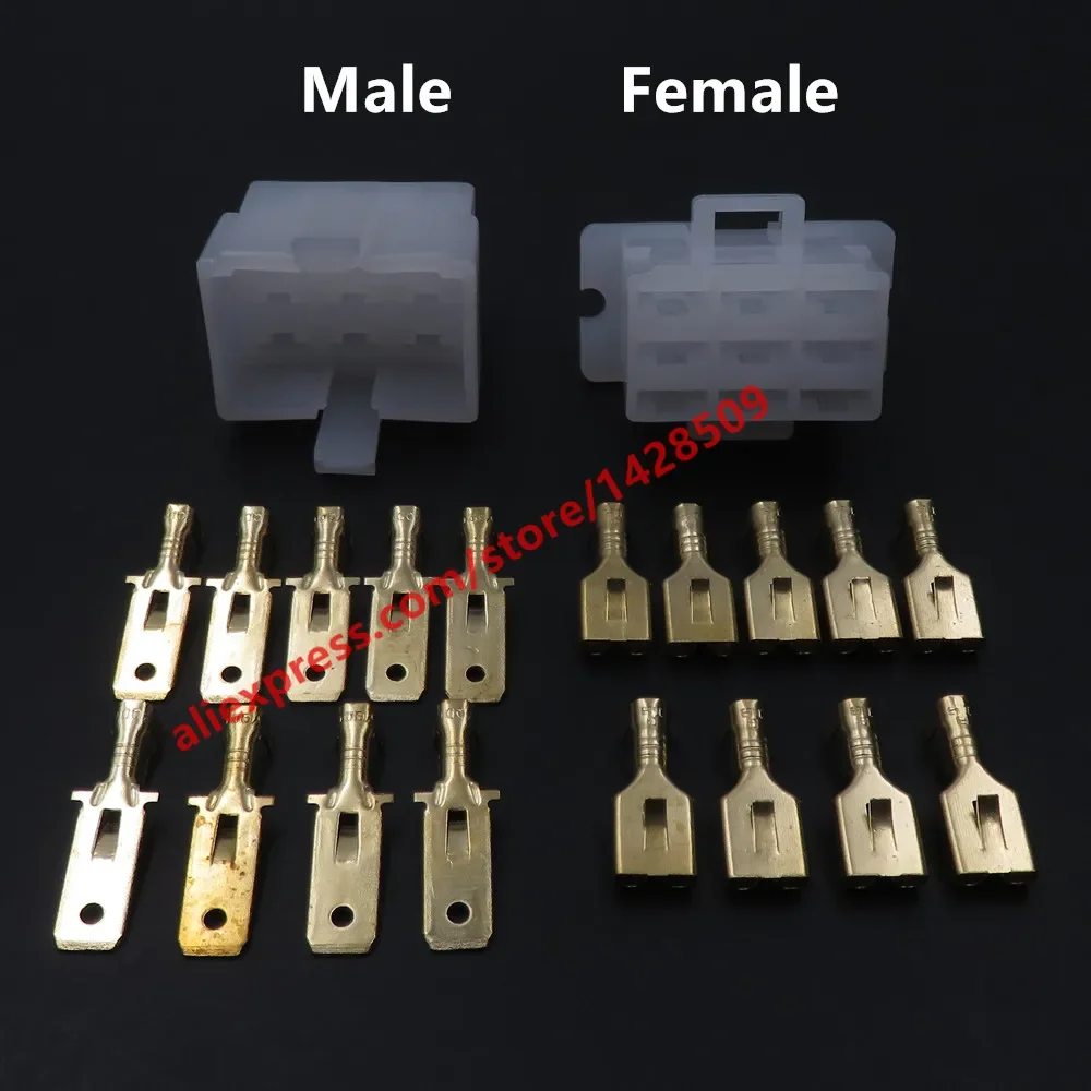 1 Set 9 Pin 6.3 Series Automotive High Current Unsealed Cable Socket 6120-2093 6110-4593 Car Plastic Housing Connector