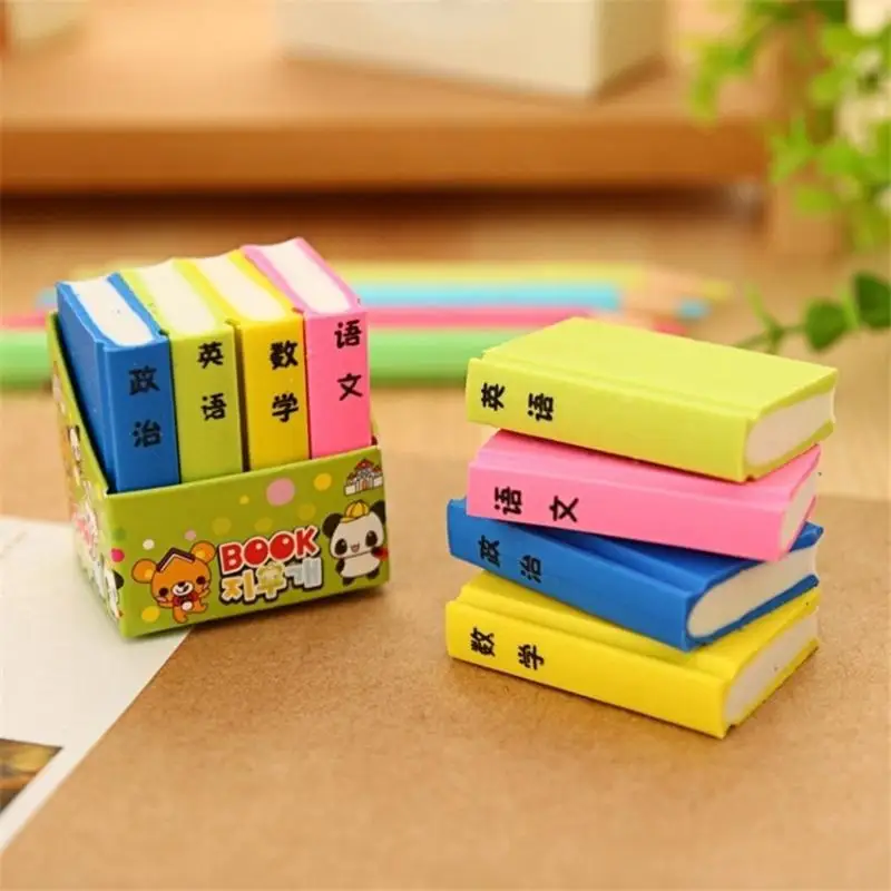 4pc/lot School Office Cute Eraser Cartoon Erasers Textbook Kawaii Eraser Cute Math Book Pencil Eraser Creative Korean Stationery