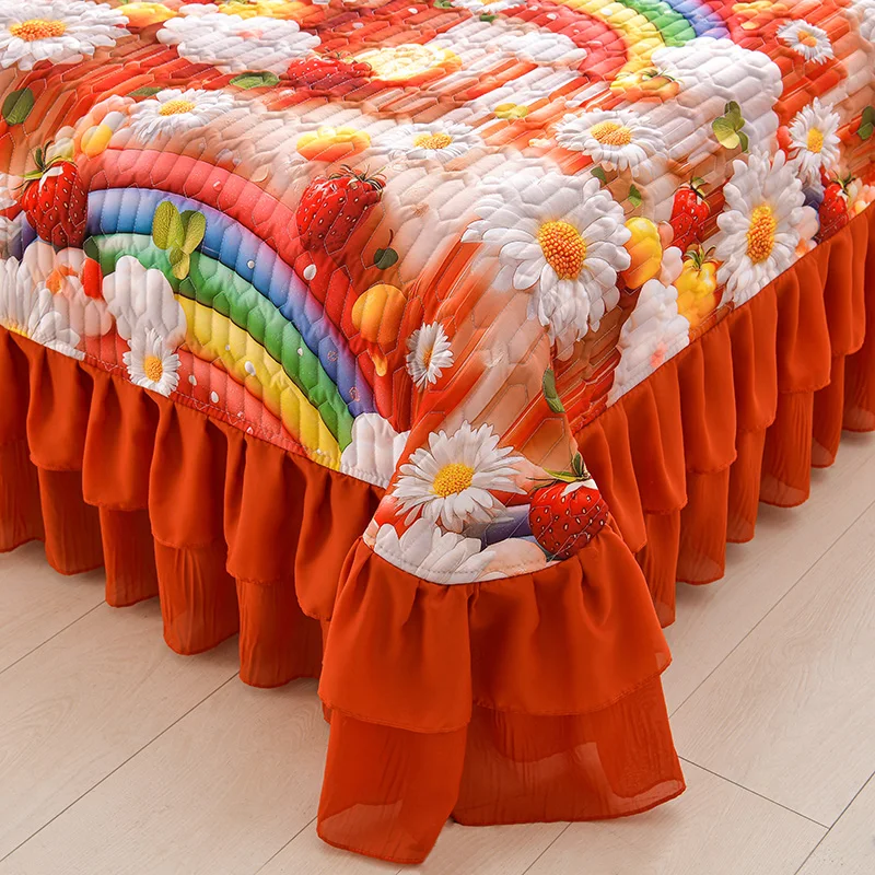 

Bonenjoy Double Bedspread Printed Bed Linen Ruffles Bed Cover Quilted Mattress Protector Soft Sheets (Pillowcase Need Order)