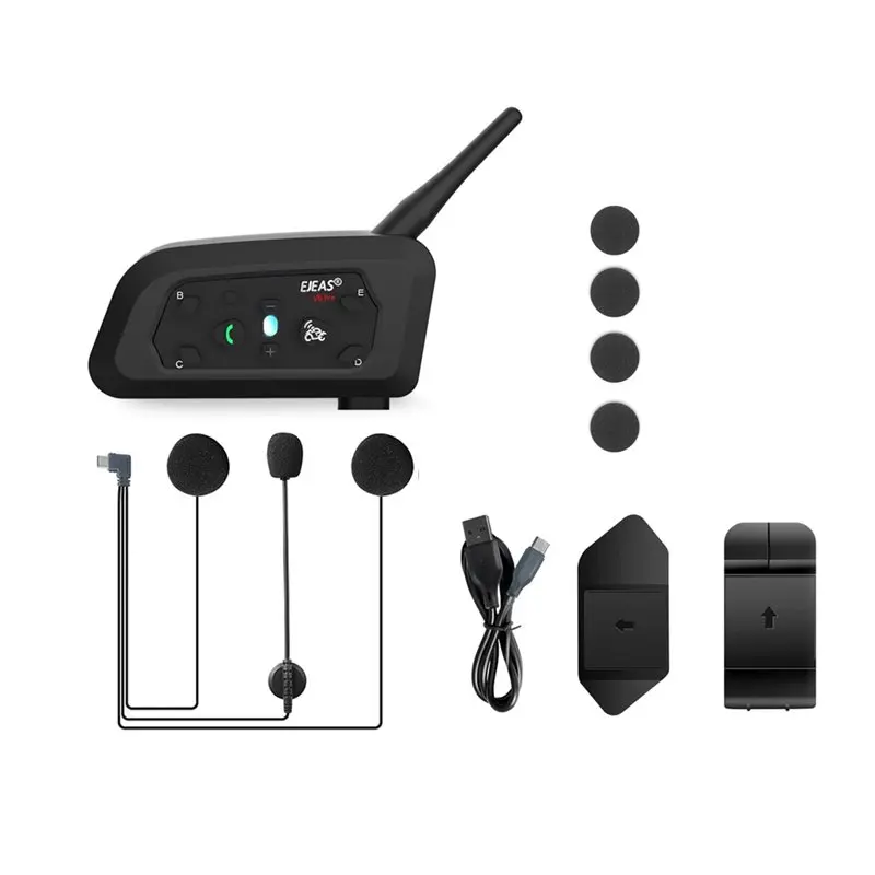 

NEW-EJEAS V6 PRO+ Waterproof IP67 Motorcycle Helmet Bluetooth Walkie Talkie For Outdoor Cycling 6 Rider Distance Range Of 800 Me