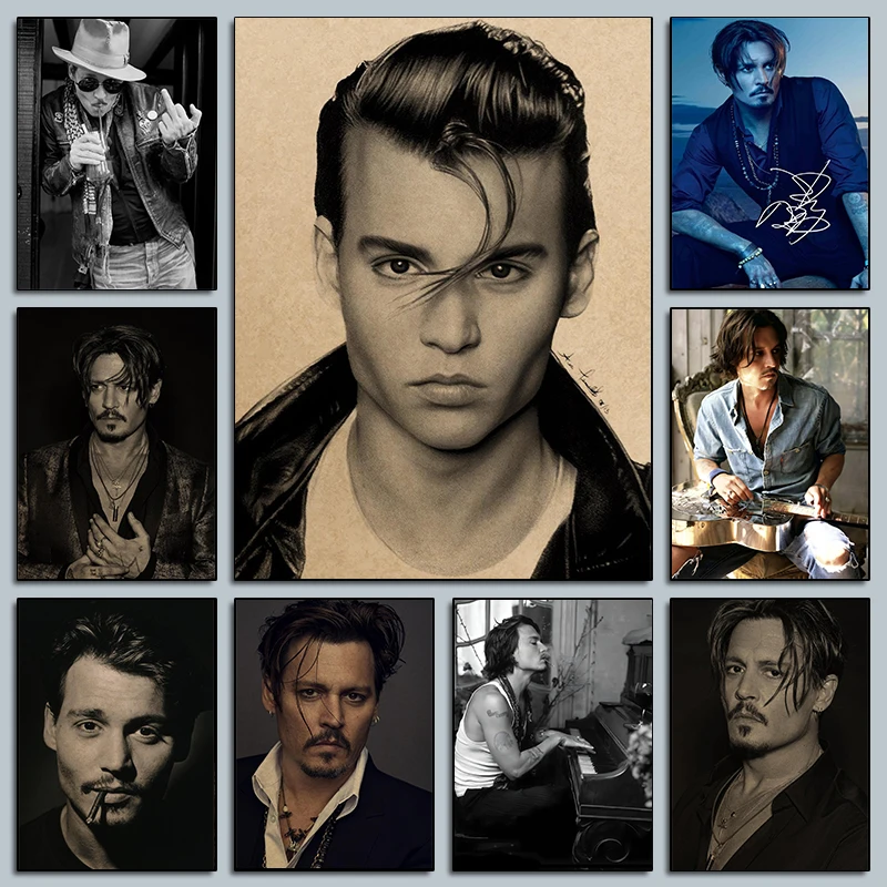 Pósteres clásicos de estrella americana famosa de Johnny Depp, impresiones coleccionables de Hollywood antiguo, pintura en lienzo, imágenes de pared, decoración de la habitación del hogar