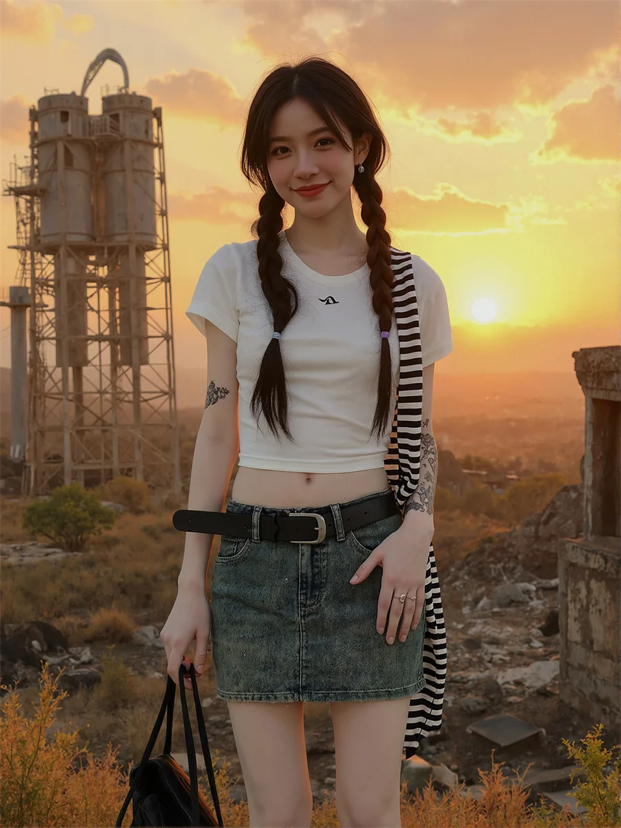 

Denim Mini Skirts Womens Cotton Flowy Patchwork Elegant Chic Ruffled Casual Simple High Waist Comfortable Pleats Appliques