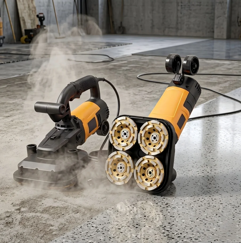 Small Dust-Free Handheld Four-head Concrete Floor Grinder Polisher Machine with Dust Vacuum