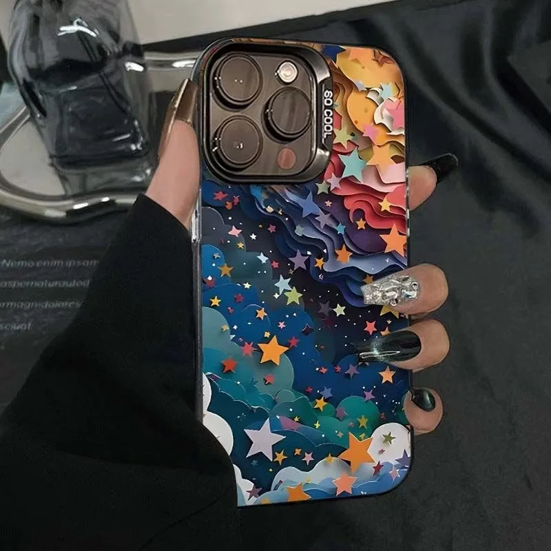 

Colorful sky stars phone case for iPhone 16 15 14 13 12 11 Pro/ Max/Plus shock-proof rear cover anti-fingerprint
