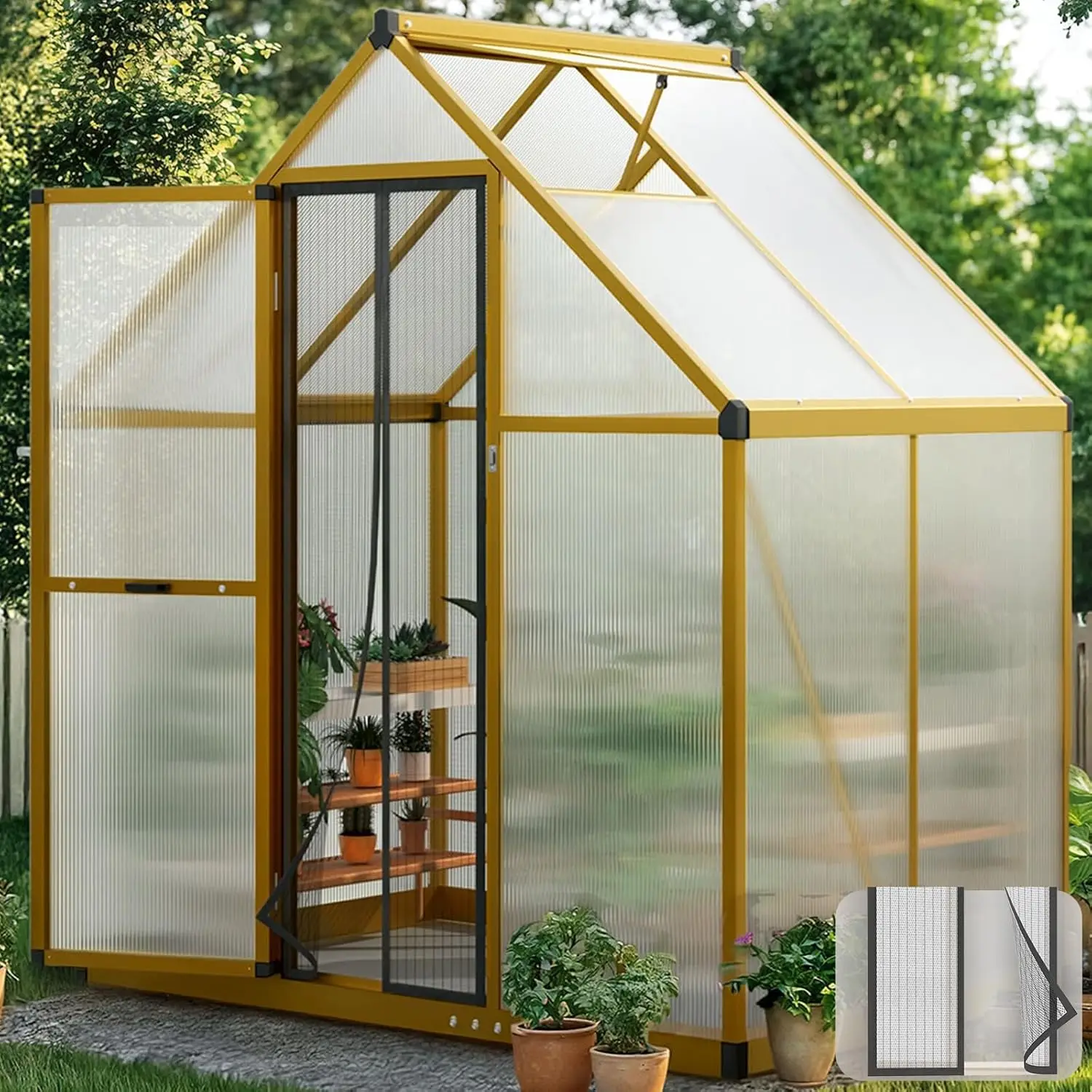 

Greenhouse for Outdoors, 4x6 FT Polycarbonate Walk-in Green House for Outside, Aluminum Frame UV Resistant Panel Garden Backyard