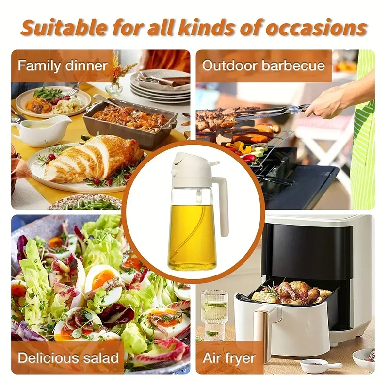 Multi-functional Kitchen Oil Bottle Spray Oil Pouring Two-in-one Food-grade Material Is Not Easy To Damage 500ML Large Capacity image 6