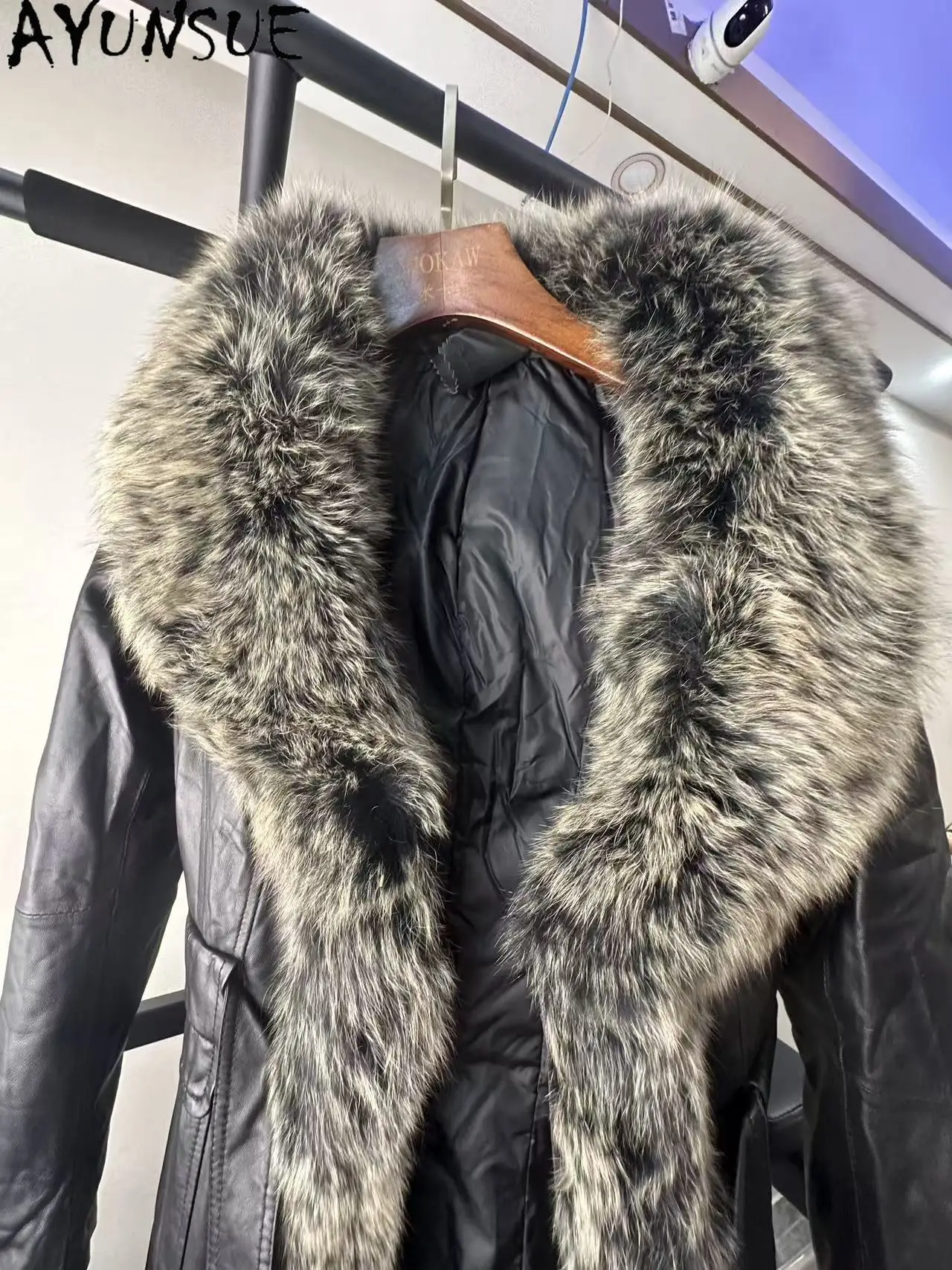 AYUNSUE جلد الغنم الحقيقي أسفل سترة النساء الملابس الشتوية الثعلب طوق تعزيز فريد عيوب صغيرة غير استرداد غير تبادل #2
