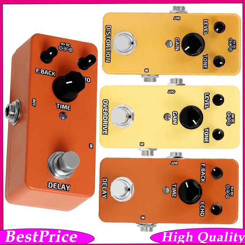 Pedal de Efeito para Guitarra: Overdrive, Distorção e Delay - Mini Pedal de Metal para Guitarra Elétrica, Baixo e Acessórios