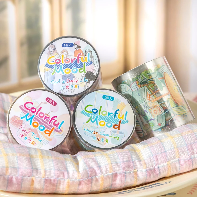JIANQI 45mm*2m PET Klebeband für den Alltag, dekoratives Collage-Klebeband, selbstklebend, für DIY, Scrapbooking, handgemachtes Masking Tape