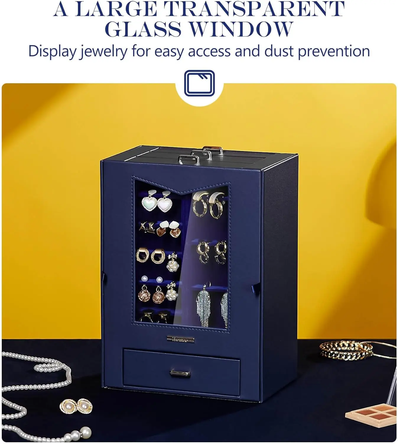 منظم المجوهرات مع خطافات قلادة نافذة شفافة هدية للنساء علبة عرض صندوق المجوهرات لخواتم القلائد #2